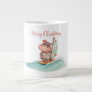 Surfing Hippo Bikini Christmas Large Coffee Mug