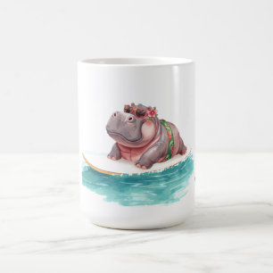 Surfing Hippo Bikini on surf board Coffee Mug