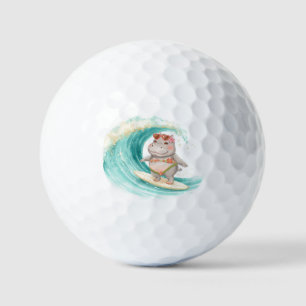 Surfing Hippo Christmas Bikini on big wave Golf Balls