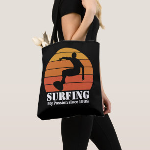Surfing Hobby Retro Sunset Personalize Tote Bag