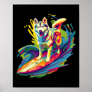 Surfing Husky  Poster