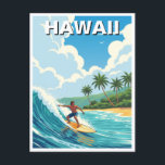 Surfing in Hawaii  Postcard<br><div class="desc">Surfing is a thrilling water sport that involves riding ocean waves on a surfboard. It requires a combination of balance, agility, and timing to catch and ride the breaking waves. Surfers paddle out to where the waves are breaking, then position themselves to catch the wave as it begins to curl....</div>