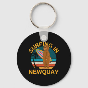 Surfing In Newquay, Bigfoot Good Vibes Surfer Beac Keychain
