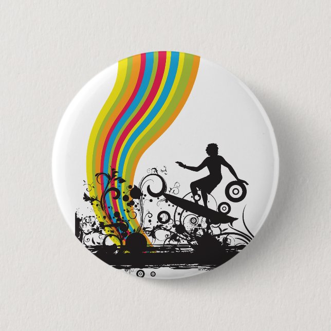 surfing into rainbows 2 inch round button (Front)