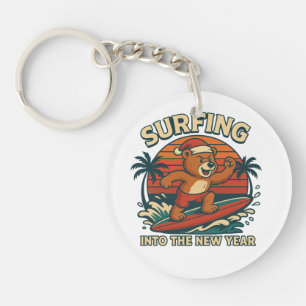 Surfing Into The New Year- Retro 80s Vintage Bear Keychain