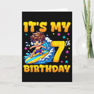 Surfing It's My 7th Birthday Boy 7 Years Old Card