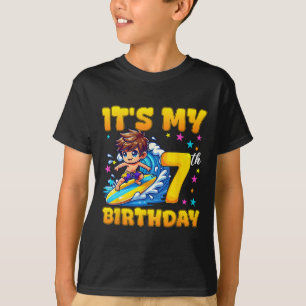 Surfing It's My 7th Birthday Boy 7 Years Old  T-Shirt
