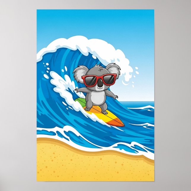 Surfing Koala Nursery Art – Beach Animal Poster (Front)