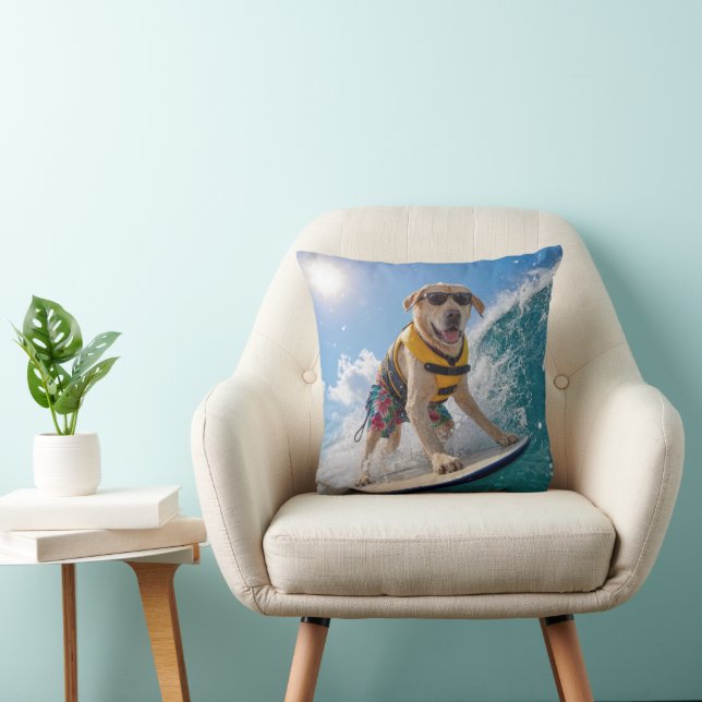 Surfing Labrador Retriever Throw Pillow (Chair)