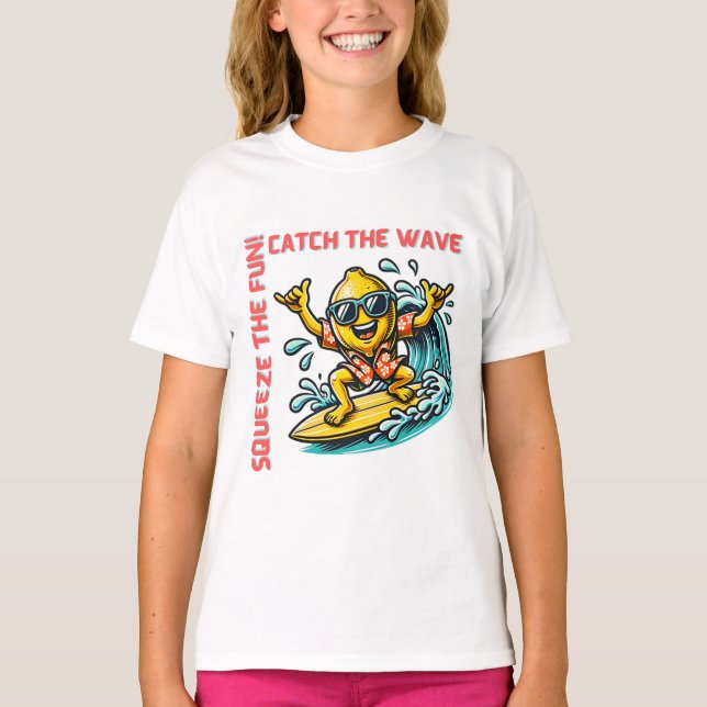 Surfing Lemon Wave Adventure Fun T-Shirt (Front)