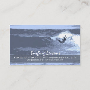 Surfing lessons blue customizable business cards