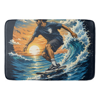 Surfing man on the waves bath mat