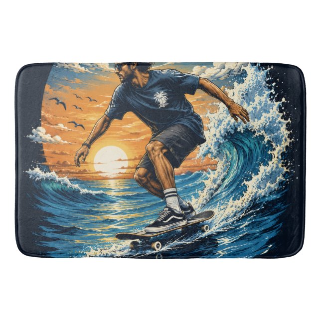Surfing man on the waves  bath mat (Front)