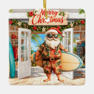 Surfing Merry Christmas Hawaiian Beach Holiday Ceramic Ornament