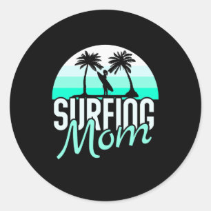 Surfing Mom Classic Round Sticker