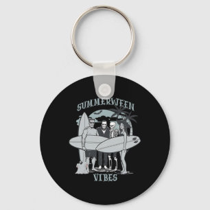 Surfing Monsters Clic Halloween Vibes Graphic  Keychain