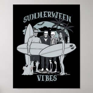 Surfing Monsters Clic Halloween Vibes Graphic Poster