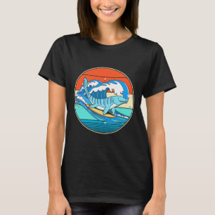 Surfing Mosasaurus Dino Retro Aquatic Dinosaur  T-Shirt