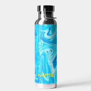 Surfing NAME Blue Ocean Abstract Art Paint Beach Water Bottle