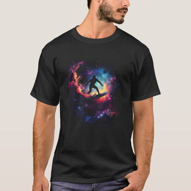 Surfing Nebula Space Surfer Gift Present Idea T-Shirt (Front)