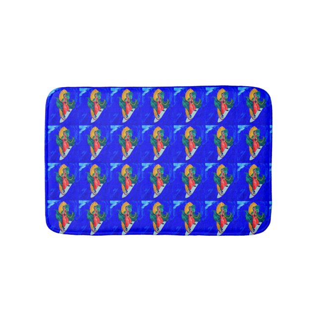 surfing nun blue sea pattern bath mat (Front)