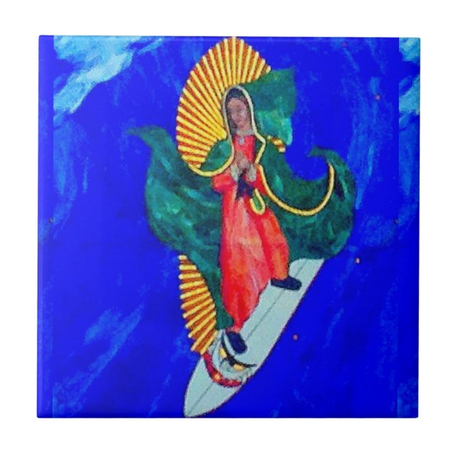 surfing nun on blue wave tile (Front)