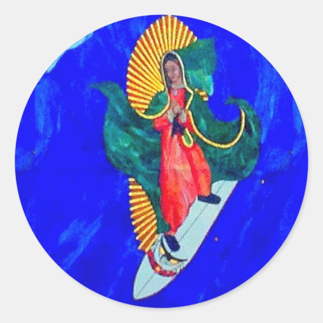 surfing nun saint on blue wave sticker (Front)