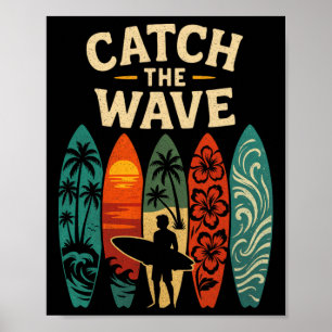 Surfing Ocean Summer Beach Waves Surfboard Poster