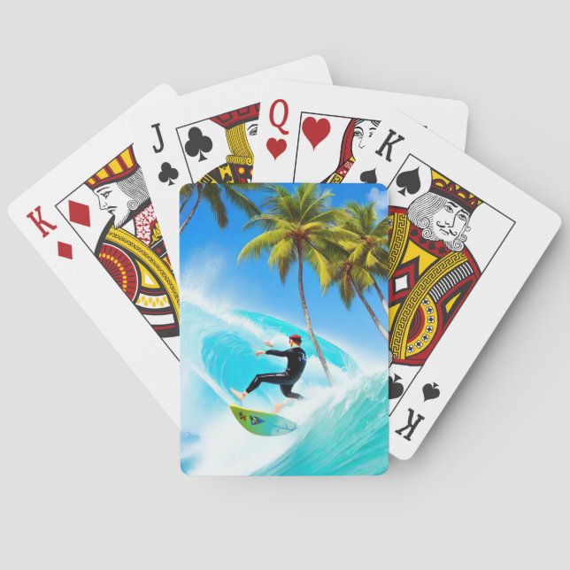Surfing over a big wave playing cards (Back)