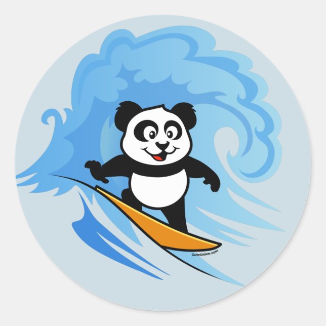 Surfing Panda Classic Round Sticker (Front)