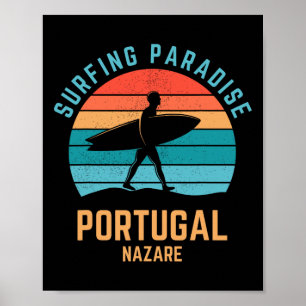 Surfing Paradise Portugal Nazare Vintage 70s Retro Poster