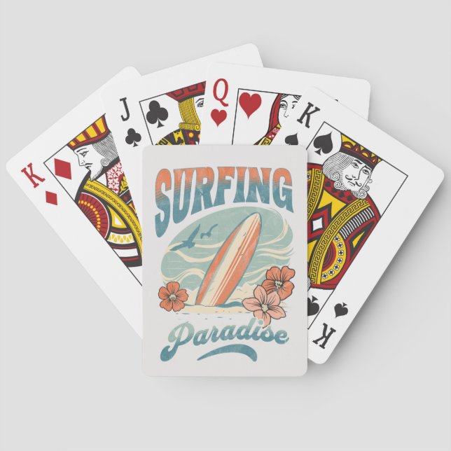Surfing Paradise retro style design Playing Cards (Back)