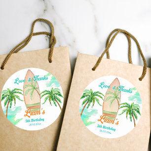 Surfing party thank you favour beach ocean summer classic round sticker