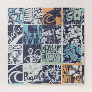 Surfing patchwork: grunge vintage pattern jigsaw puzzle