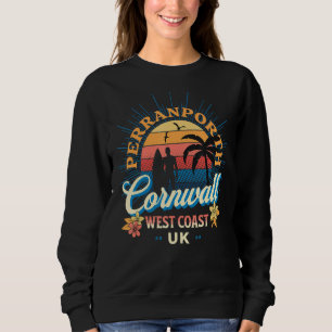Surfing Perranporth, Cornwall Uk Retro Distressed Sweatshirt