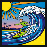 Surfing Pop Art Poster<br><div class="desc">A high-quality graphic of a surfing scene in a pop art style, featuring a surfer with bold outlines and flat, bright colours riding a stylized wave.</div>