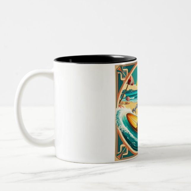 surfing rabbit : vantage imagery Two-Tone coffee mug (Left)