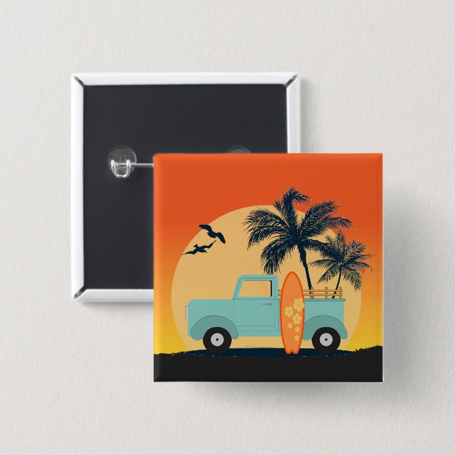 Surfing Retro 2 Inch Square Button (Front & Back)