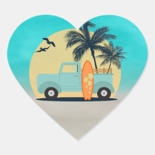 Surfing Retro Heart Sticker