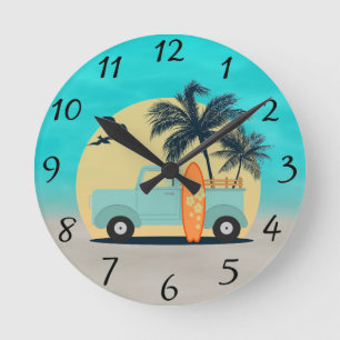 Surfing Retro Round Clock