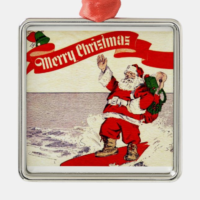 Surfing Retro Santa Ornament (Front)