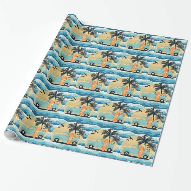 Surfing Retro Wrapping Paper (Unrolled)