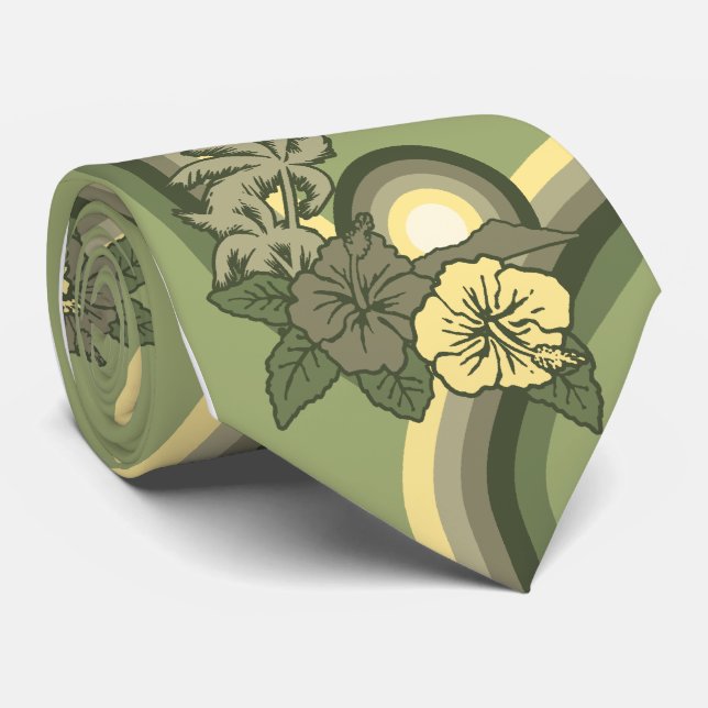 Surfing Safari Hawaiian Hibiscus Necktie (Rolled)