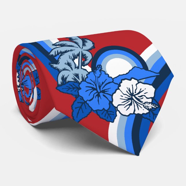 Surfing Safari Hawaiian Two-sided Printed Tie (Rolled)