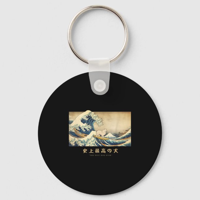 Surfing Samoyed Kanagawa Wave Japanese Dog Funny  Keychain (Front)