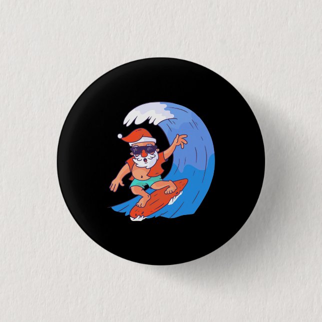 Surfing Santa 1 Inch Round Button (Front)