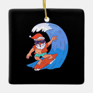 Surfing Santa Ceramic Ornament