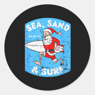 Surfing Santa - Christmas Surfboarding Santa Claus Classic Round Sticker