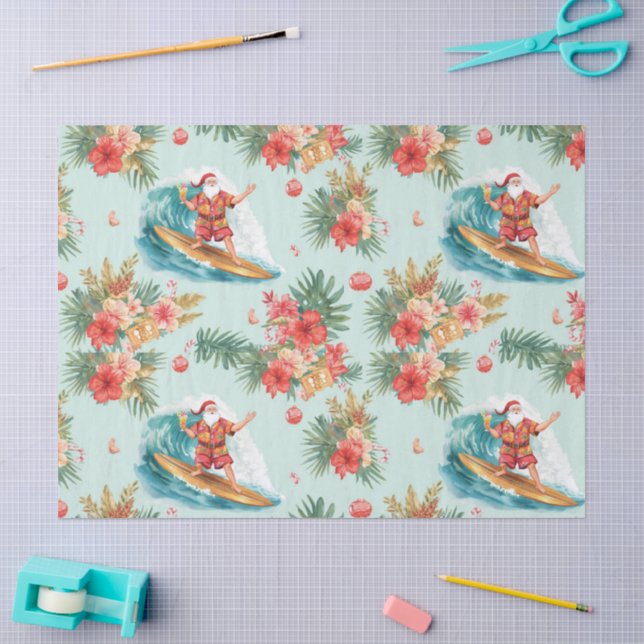 Surfing Santa Christmas Wrapping Paper Sheets  (Craft)
