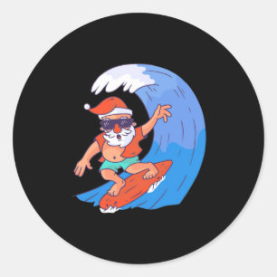 Surfing Santa Classic Round Sticker